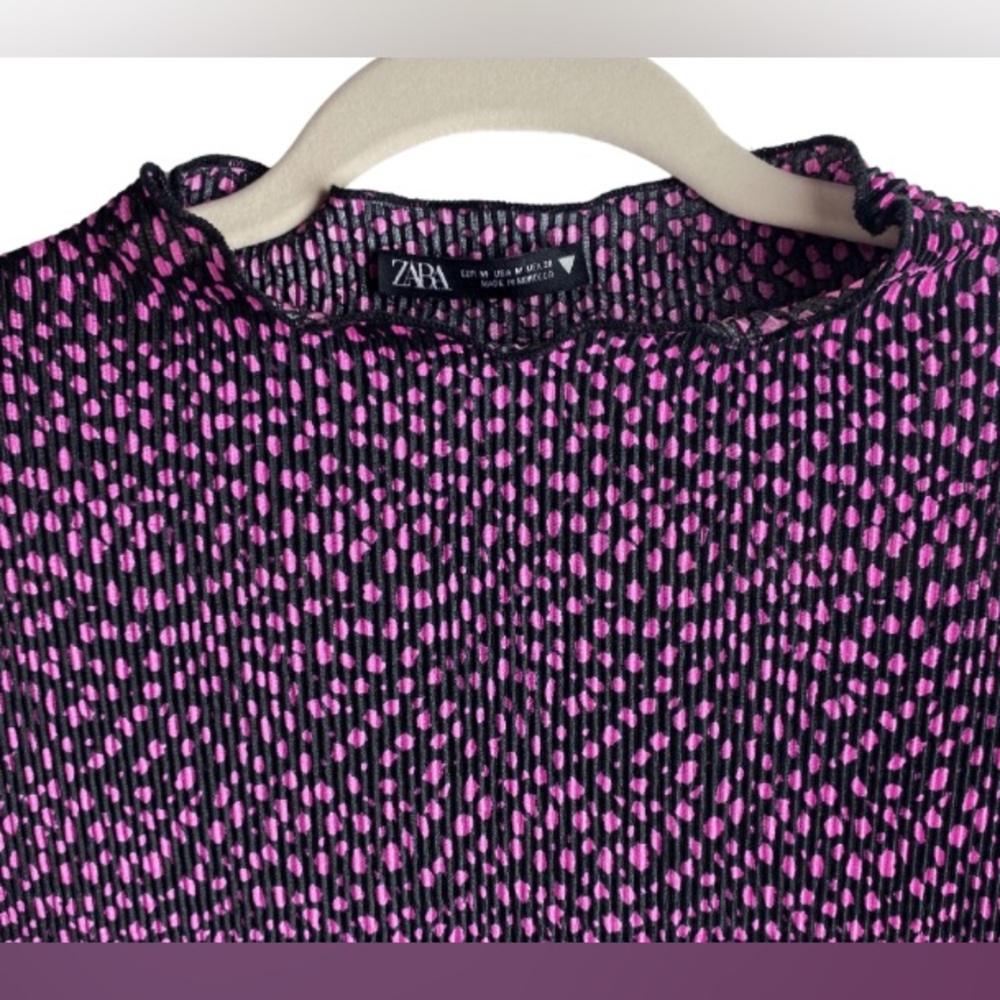 Zara Polka Dot Pleated Top, Pink and Black, Size Medium - Picture 9 of 10